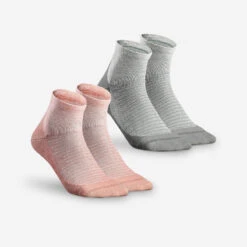 Quechua Chaussette Hike 100 Mid - Rose Et Gris- Lot De 2 Paires